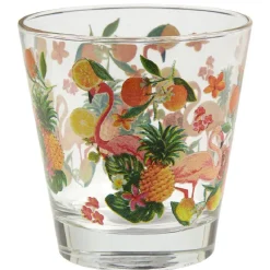 Verre bas style tropical motif fruits et flamant rose 25cl