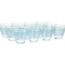 Verre bas transparent rayure bleu x 12