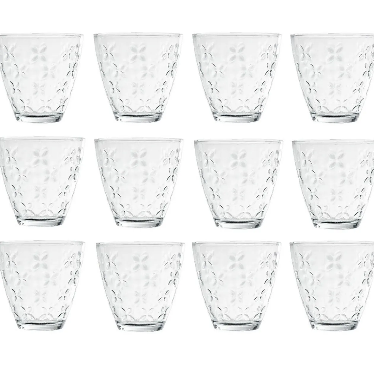 Verre transparent motif relief fleur x12