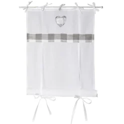 Vitrage à passant motif coeur et vichy blanc et gris x2