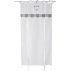 Vitrage à passant motif coeur et vichy blanc et gris x2