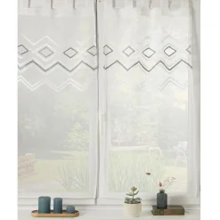 Vitrage à pattes blanc brodé 60x120 cm X2