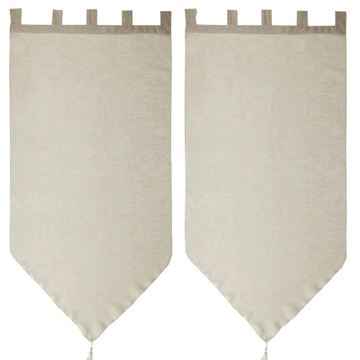 Vitrage à pattes voile uni taupe finition pointe pompon 60x160 cm x2