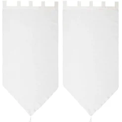 Vitrage à pattes voile uni blanc finition pointe pompon 60x120 cm x2