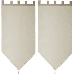 Vitrage à pattes voile uni taupe finition pointe pompon 60x120 cm x2