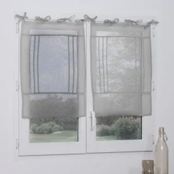 Vitrage beige imitation lin x2