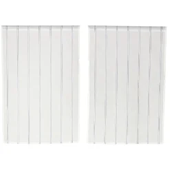 Vitrage blanc à rayures bleues L90X60 cm x2