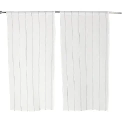 Vitrage blanc à rayures bleues L120X60 cm x2