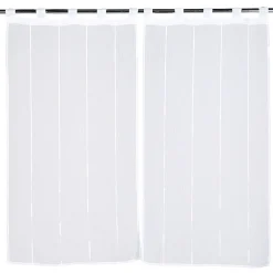 Vitrage droit à passants effet lin rayure blanc x2