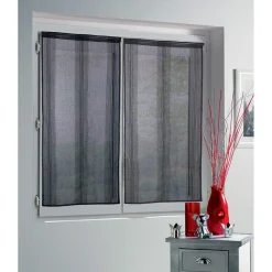 Vitrage droit passe tringle uni noir 60x160 cm x2