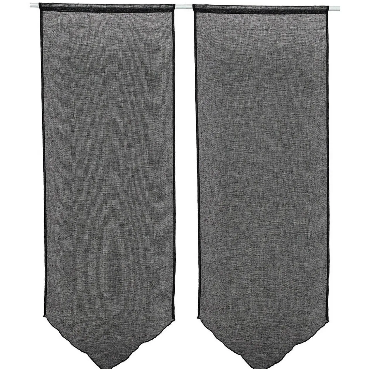 Vitrage en pointe passe tringle uni noir x 2