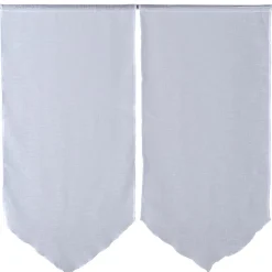 Vitrage passe tringle finition pointe effet lin uni blanc 60x120 cm x2