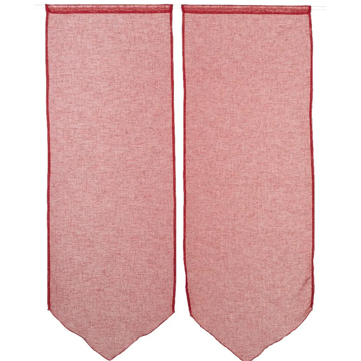 Vitrage passe tringle pointe rouge effet lin x2