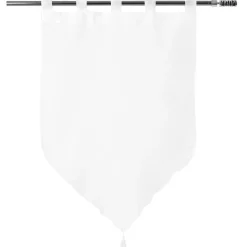 Vitrage passe tringle voile uni blanc pointe pompon 60x90cm x2