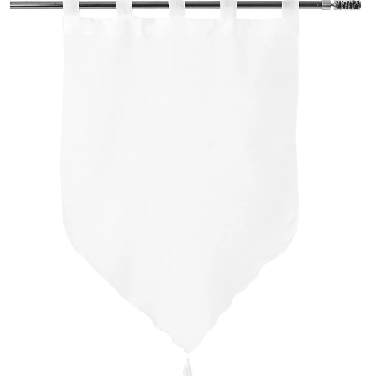 Vitrage passe tringle voile uni blanc pointe pompon 60x90cm x2