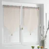Vitrage passe tringle voile taupe pointe pompon 60x90cm x2