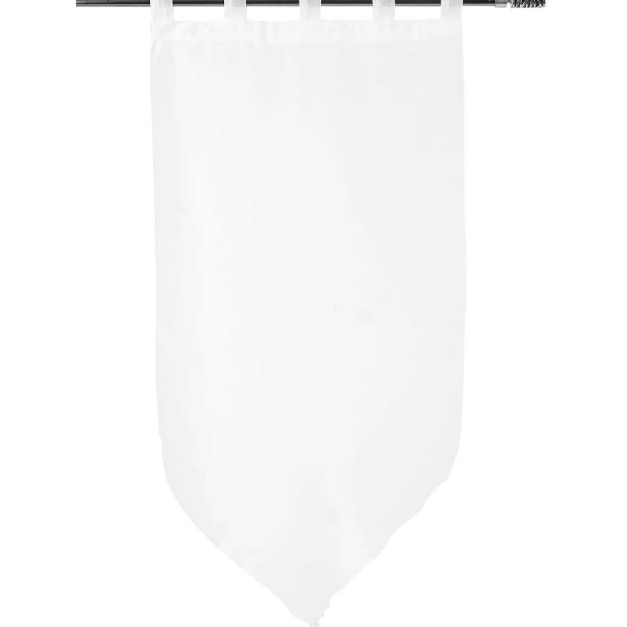 Vitrage passe tringle voile uni blanc pointe pompon 60x120cm x2