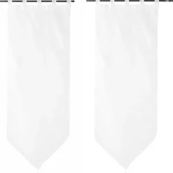 Vitrage passe tringle voile uni blanc pointe pompon 60x160cm x2