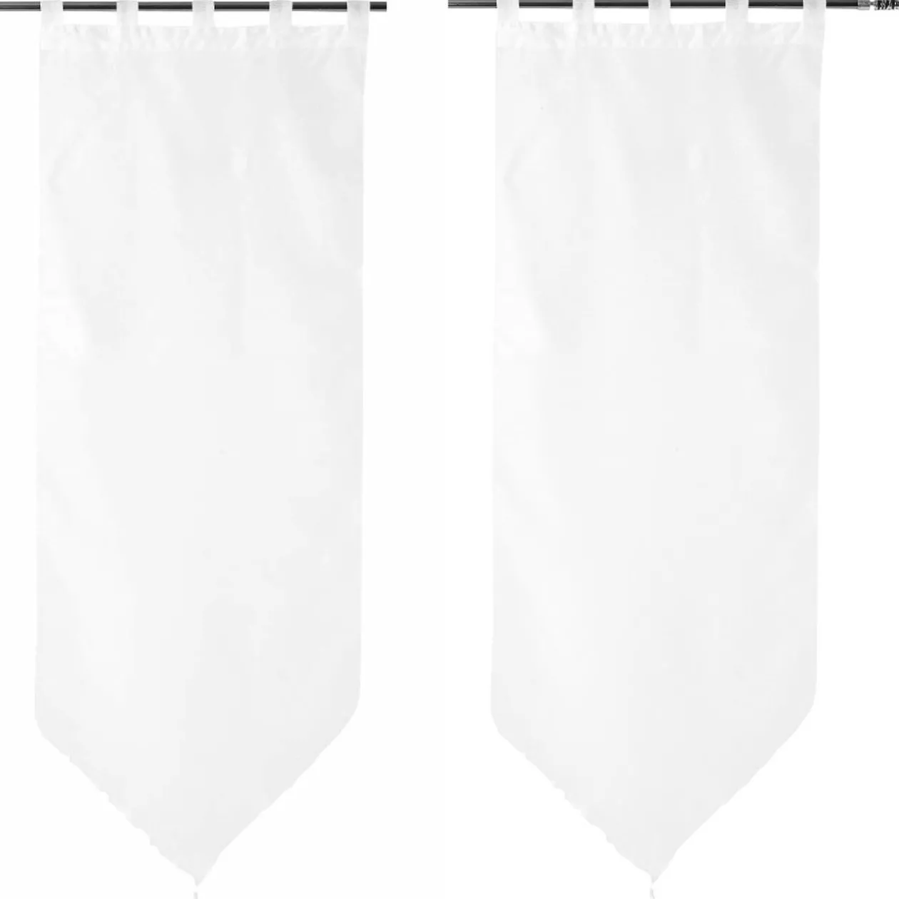 Vitrage passe tringle voile uni blanc pointe pompon 60x160cm x2