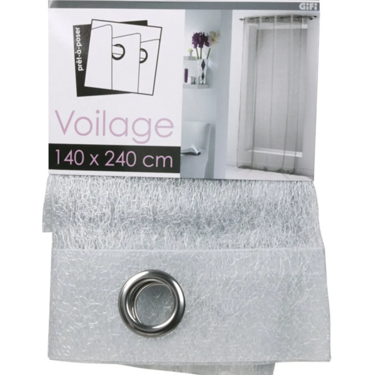 Voilage à oeillets argenté résille