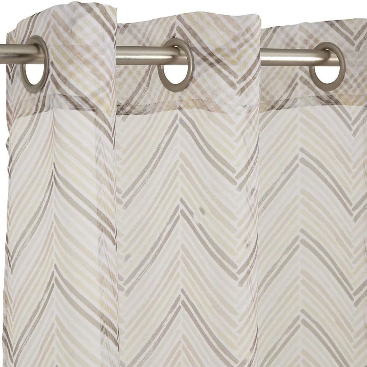 Voilage à oeillets beige imprimé chevrons 100% polyester 140x240cm