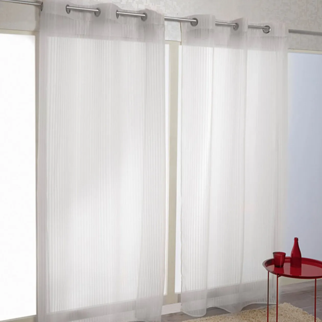 Voilage à oeillets blanc design rayures