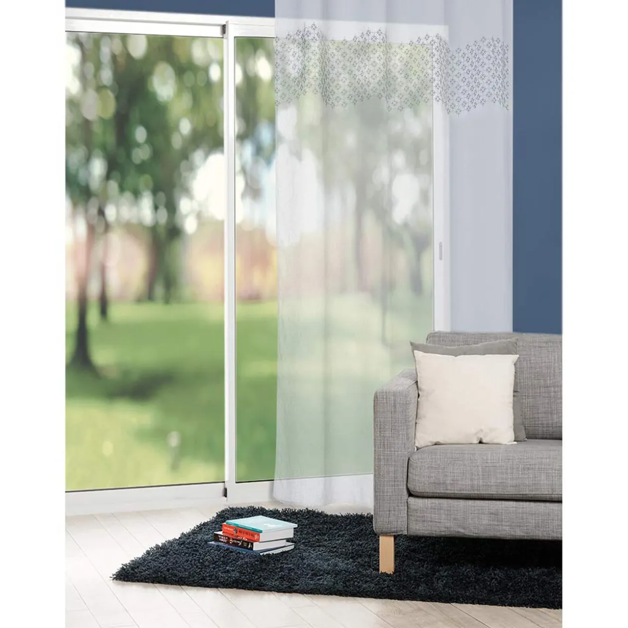 Voilage à oeillets blanc imprimé carreau de ciment 140x240 cm