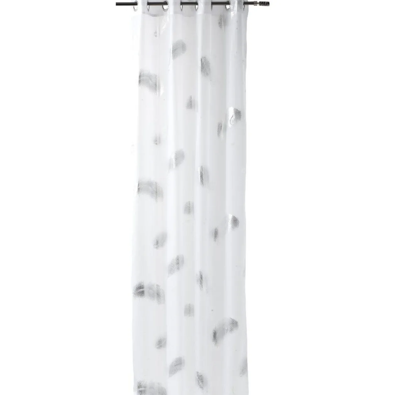 Voilage à oeillets blanc motifs plumes argentées