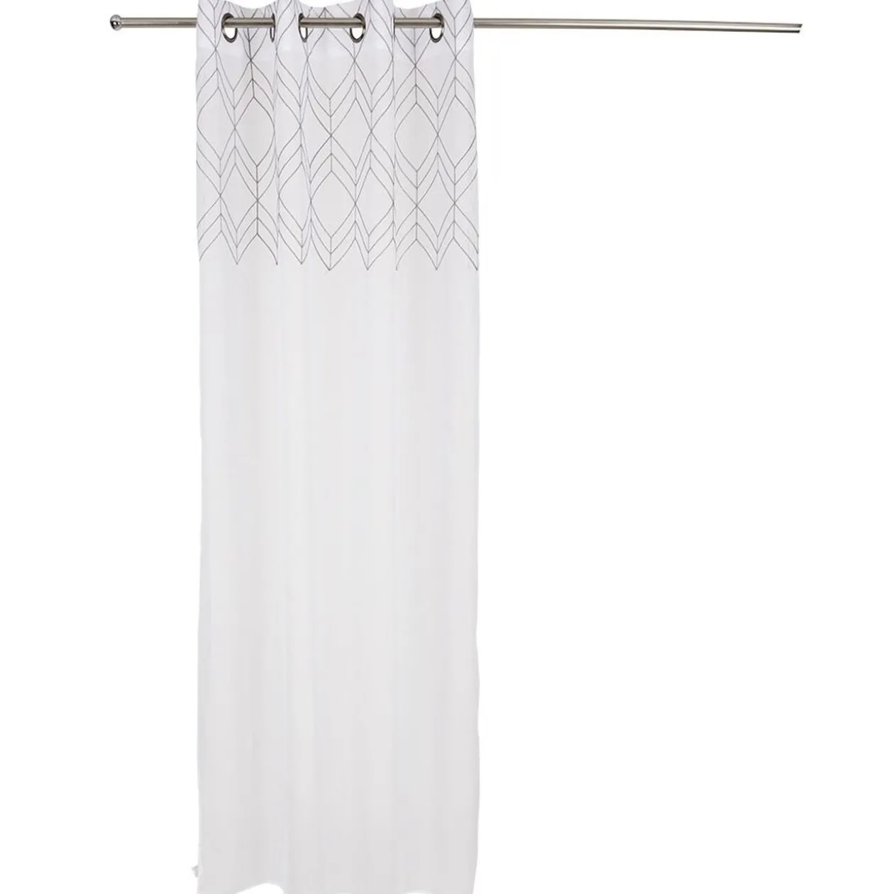 Voilage à oeillets blanc motif géométrique argenté 140x240cm - Scandi