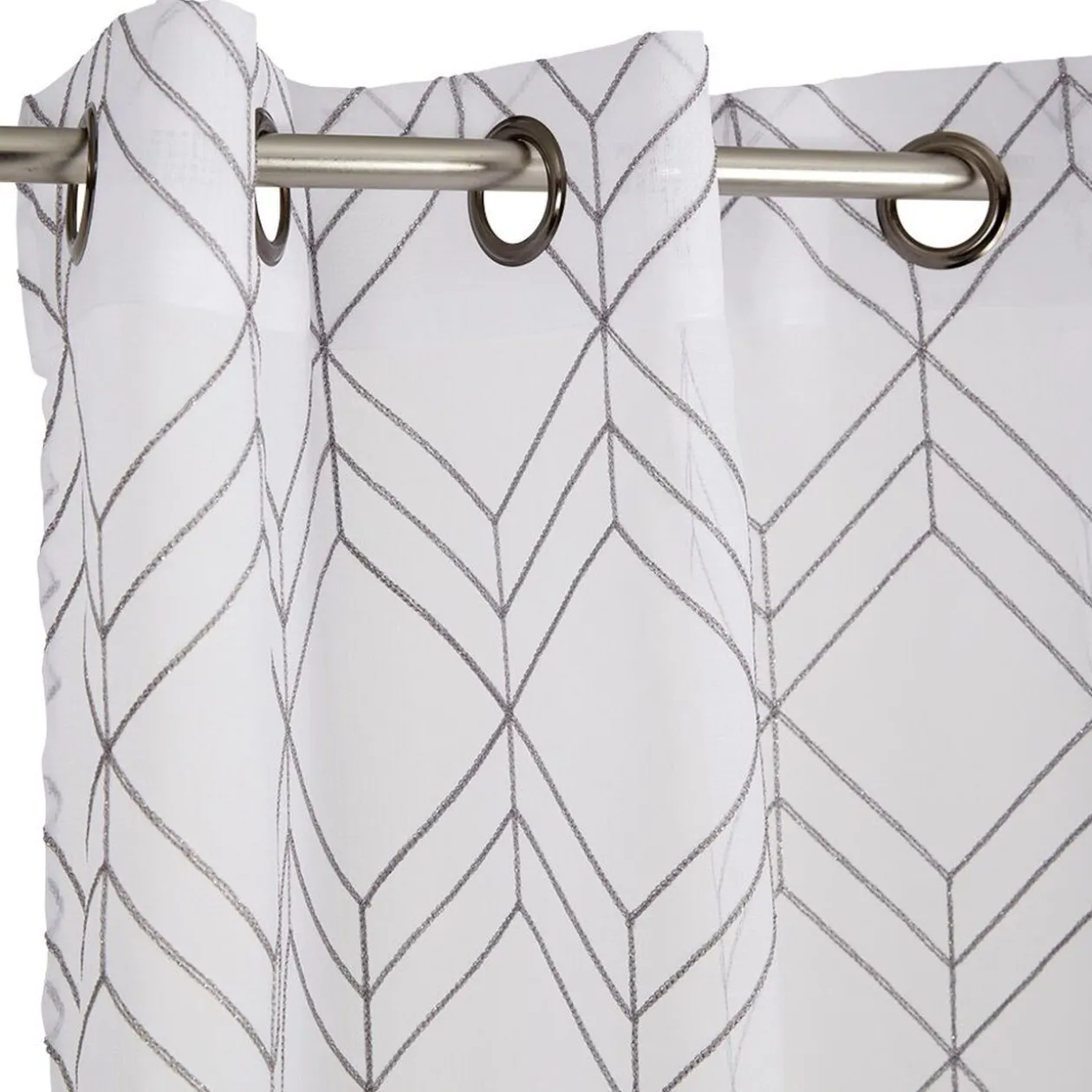 Voilage à oeillets blanc motif géométrique argenté 140x240cm - Scandi
