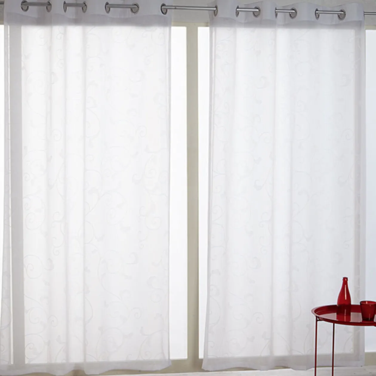 Voilage à oeillets blanc rayé