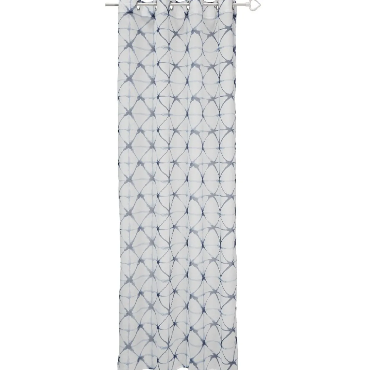 Voilage à oeillets Cyclade blanc et bleu imprimé losanges