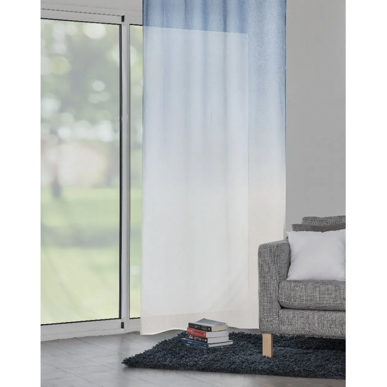 Voilage à oeillets Cyclade design tie and die blanc bleu