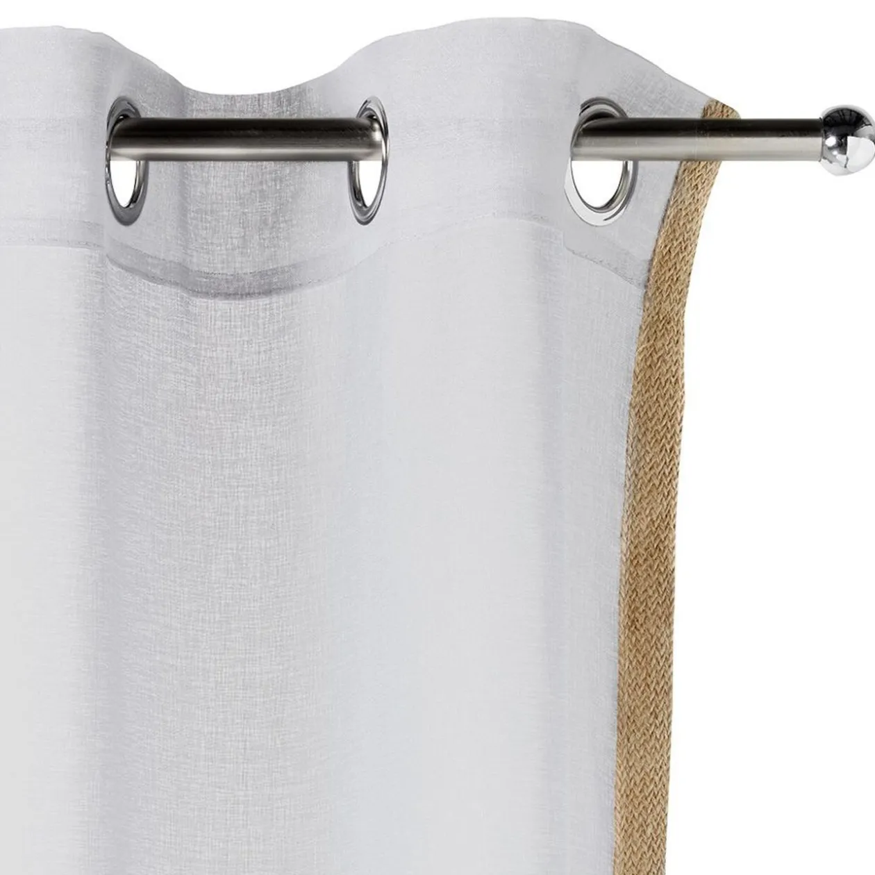Voilage à oeillets Dolly uni avec bord en jute 140x240 cm