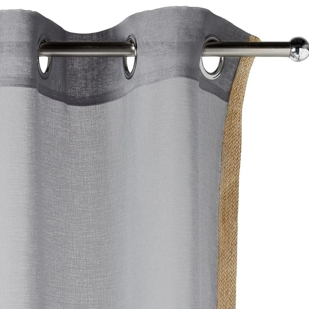 Voilage à oeillets Dolly uni avec bord en jute 140x240 cm
