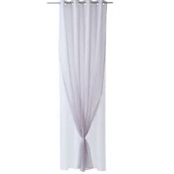 Voilage à oeillets double uni gris et blanc