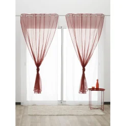 Voilage à oeillets double uni rouge et blanc