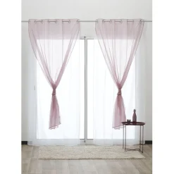 Voilage à oeillets double uni rose et blanc