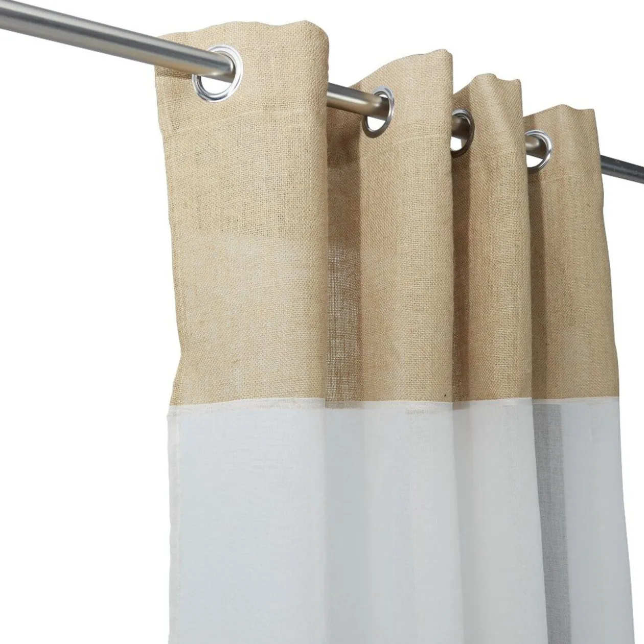 Voilage à oeillets en jute et polyester blanc ivoire