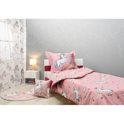 Voilage à oeillets enfant blanc motifs licornes roses