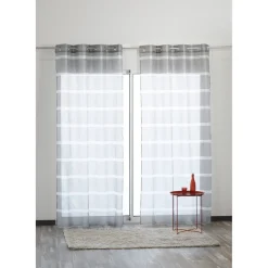 Voilage à oeillets gris brillant rayures argentées