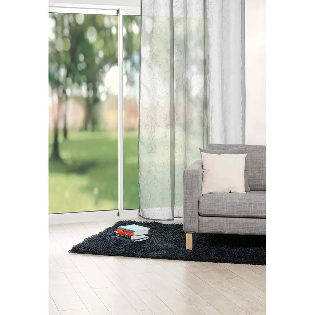 Voilage à oeillets gris clair imprimé arabesque 140x240 cm