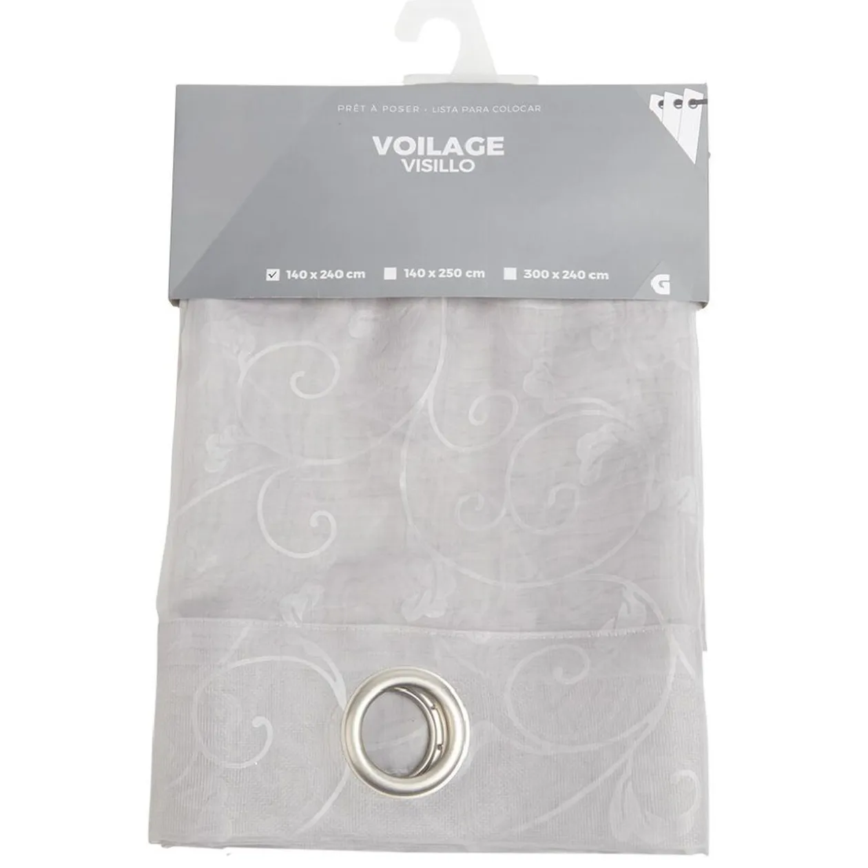 Voilage à oeillets gris clair imprimé arabesque 140x240 cm