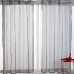 Voilage à oeillets gris design fleurs