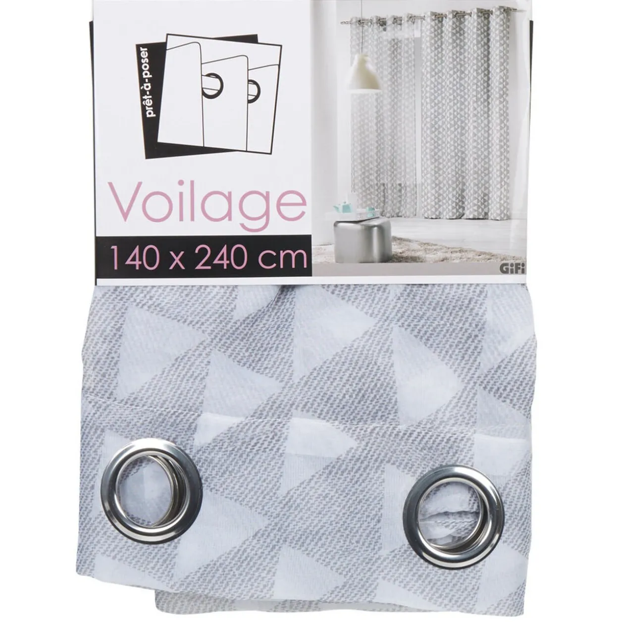 Voilage à oeillets gris triangles blancs
