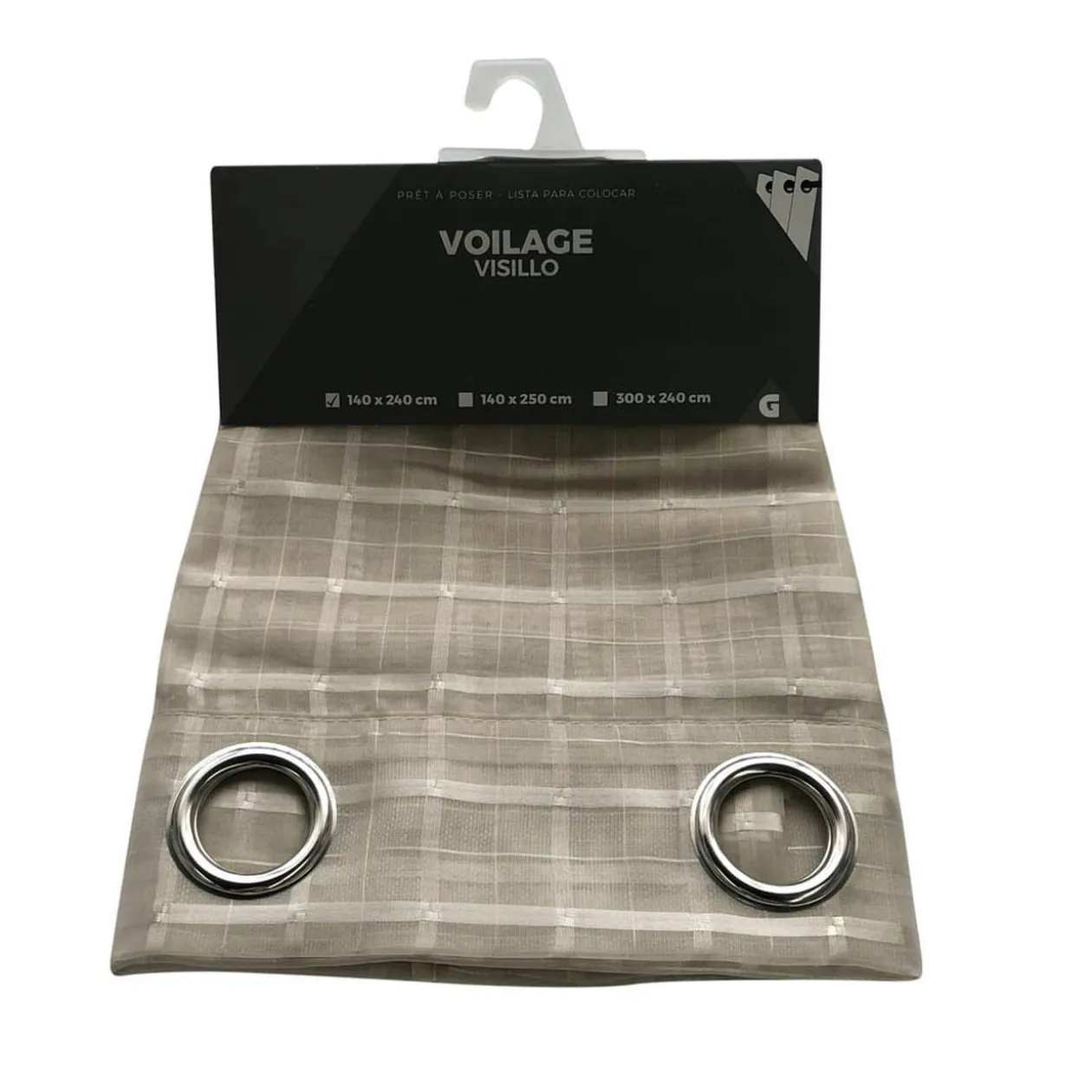 Voilage à oeillets imprimé quadrillage