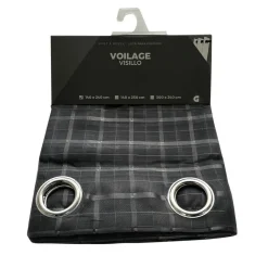 Voilage à oeillets imprimé quadrillage