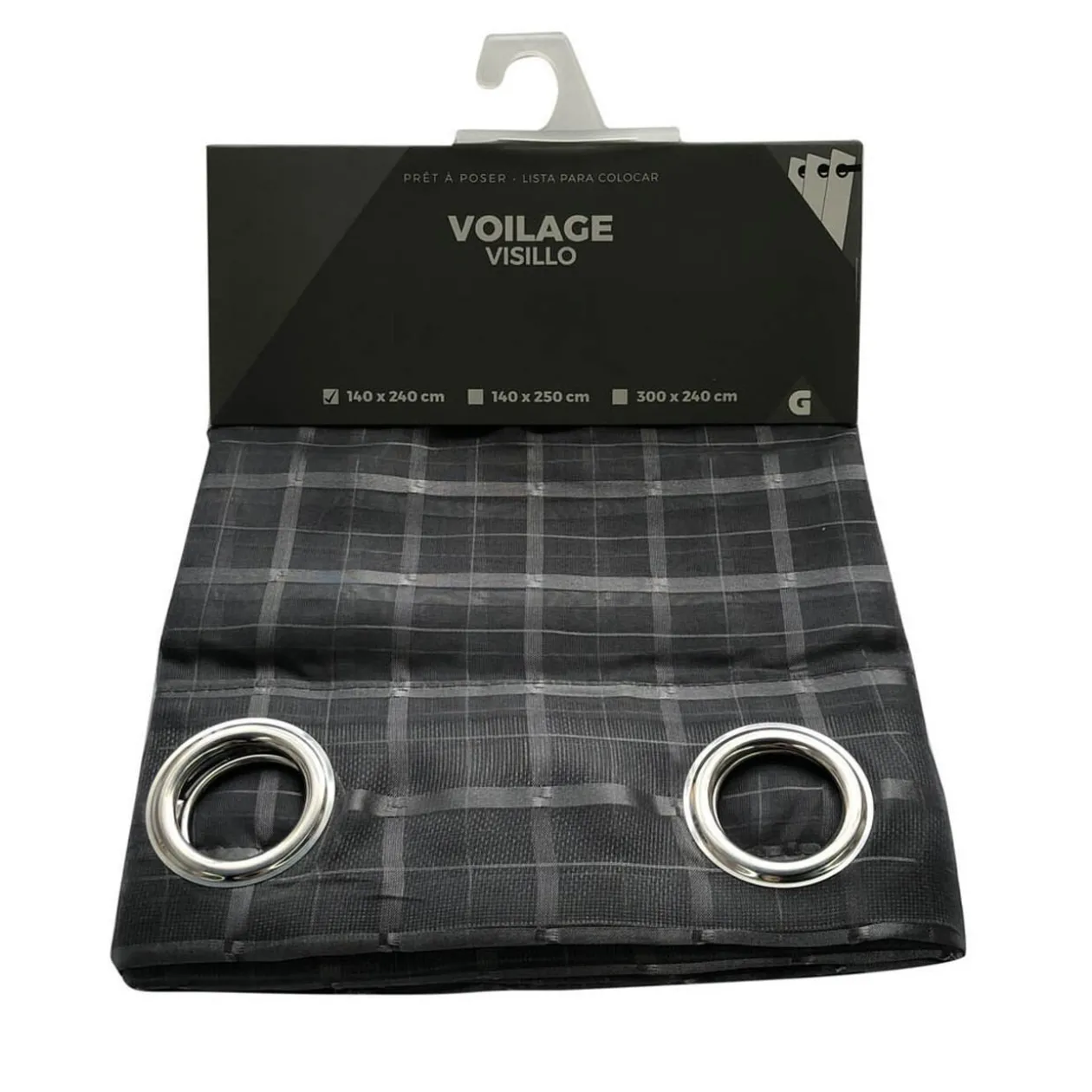 Voilage à oeillets imprimé quadrillage