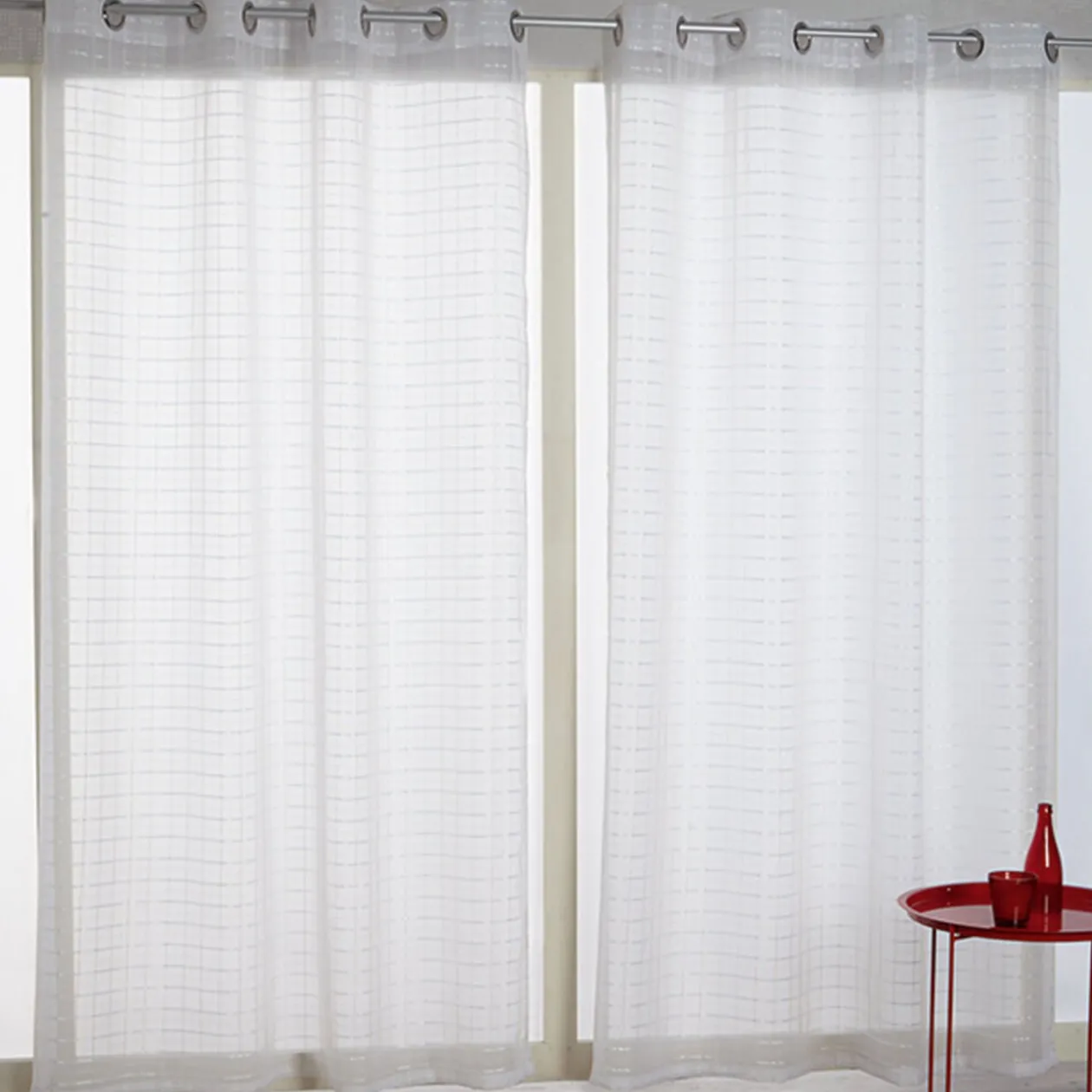 Voilage à oeillets ivoire design quadrillage