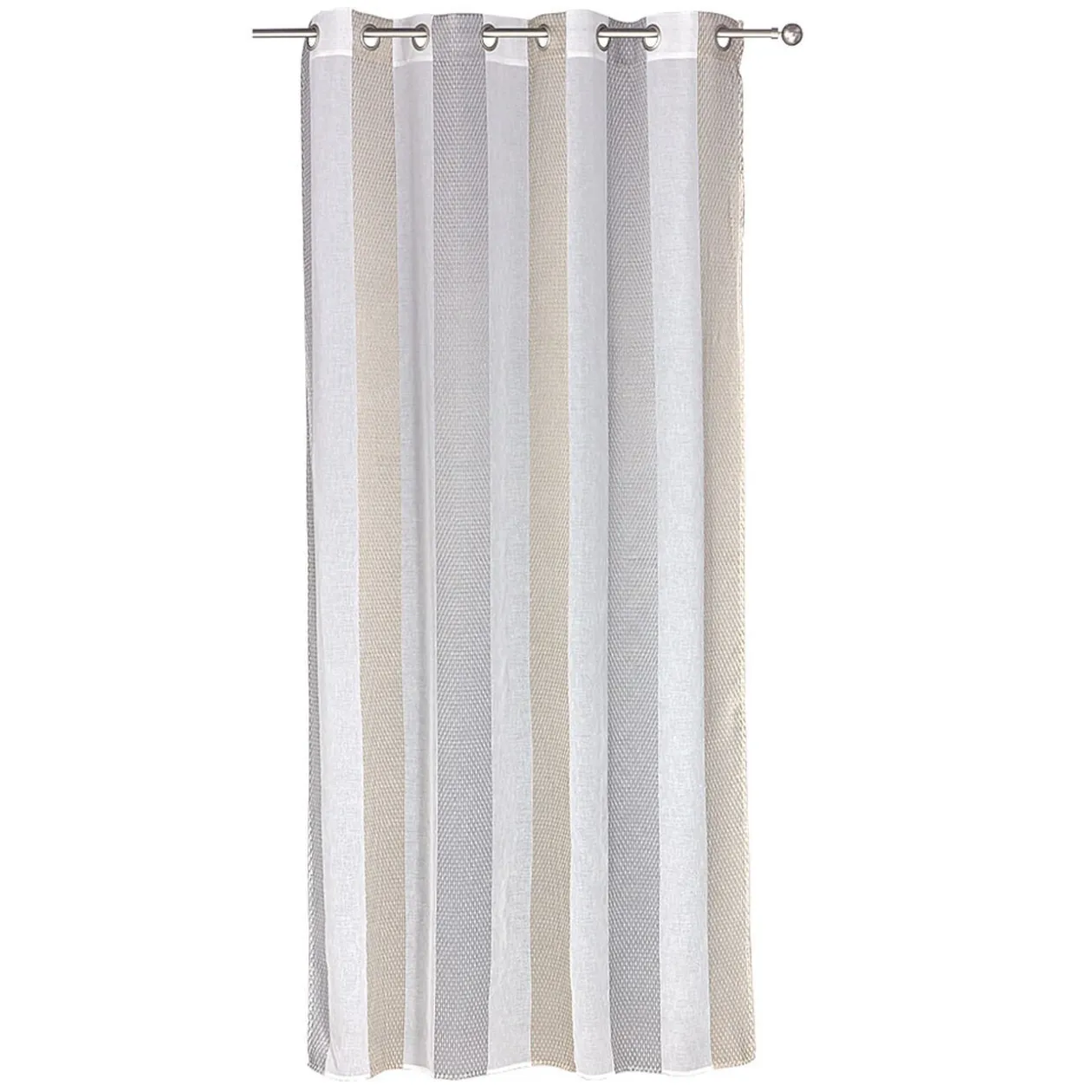 Voilage à oeillets jacquard blanc bande verticales gris et taupe